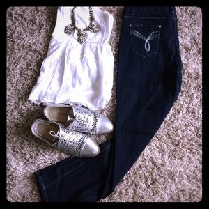 Dark denim jeans with metallic detail